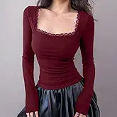 Women’s Ribbed Square Neck Puff Sleeve Top | Stretchable Regular Length for Girls & Women| Stylish Casual & Office Wear Top for Daily